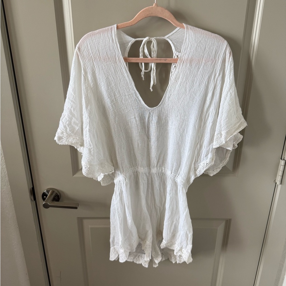 White Lace Trim Romper